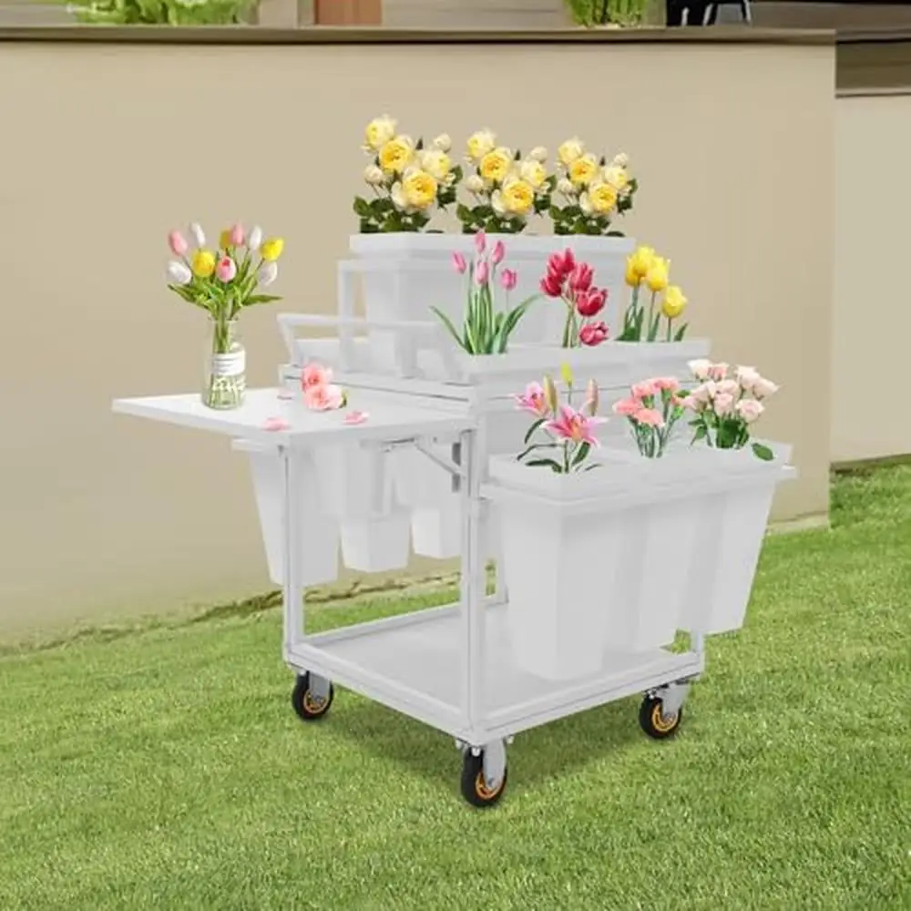 Flower Display Stand with Wheels 6 Layers Plant Rack & 18 Buckets Rolling Florist Shelf Bouquet Storage Rack Shelf Stand