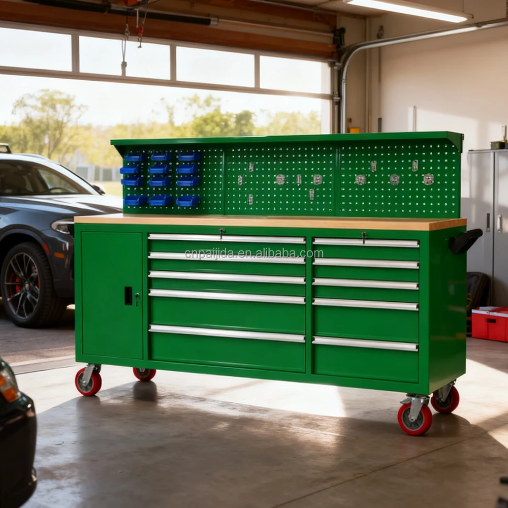 Professional Tool Cabinet Customized Auto-Return Ball Bearing Slides Heavy Duty Caster 10-Drawer Backpanel Lockable Tool Trolley