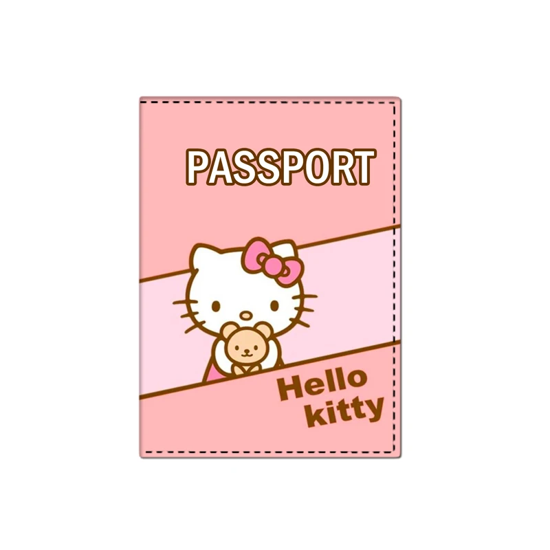 Sanrio Cartoon Passport Cover Hello Kitty Anime Print Travel Waterproof Passport Holder Women Girls Business Card Holder