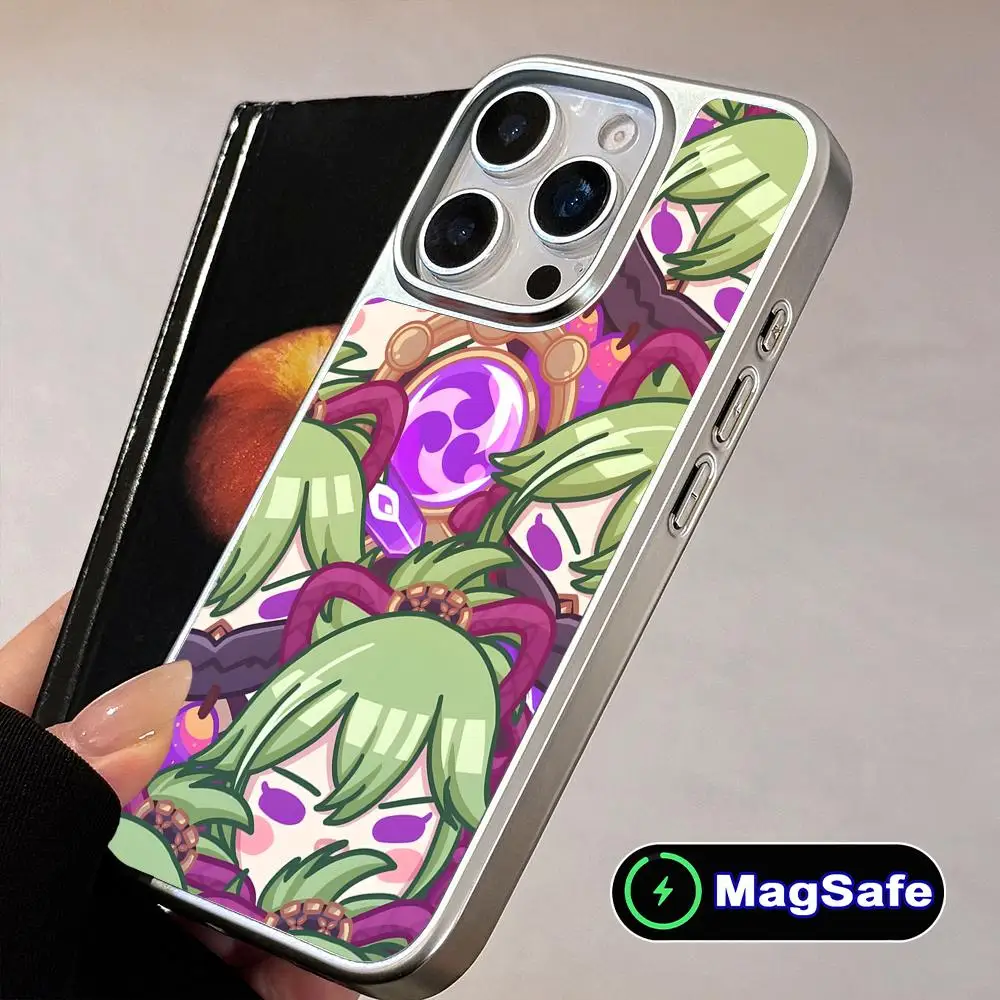 

Чехол для телефона Game GI Kuki Shinobu для iPhone 17 16 15 14 13 12 11 Air Pro Max Plus с MagSafe, серебристое покрытие, цветной дизайн