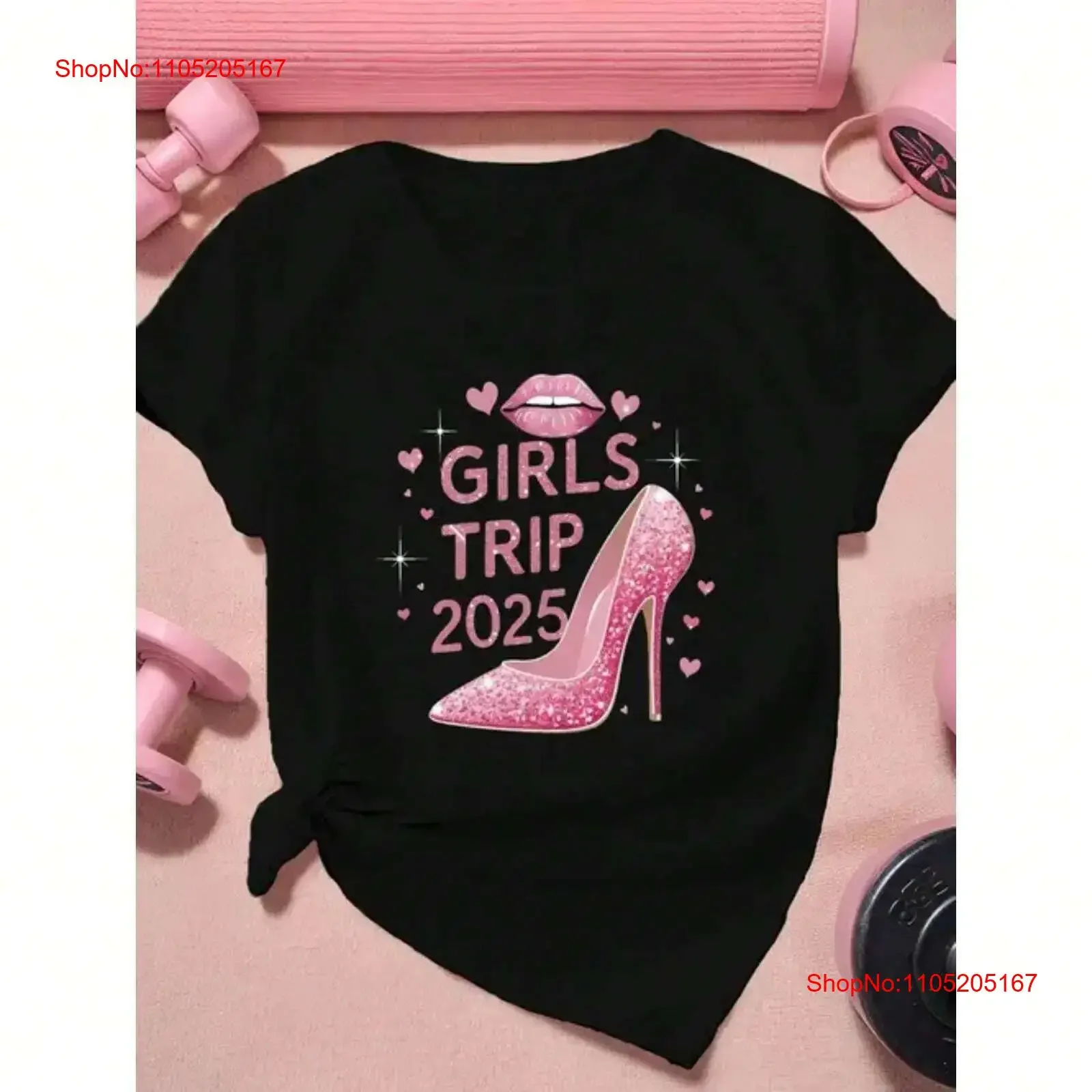 

Ladies' sports casual short sleeved T shirt lip high heels girls' travel print vintage Washed Slightly Comfortable fashion