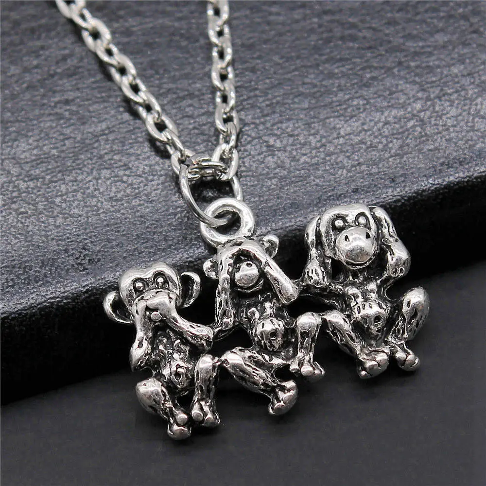 1pcs Three Wise Monkeys Necklaces For Men Accessories Jewelry Tools Diy Chain Length 43+5cm
