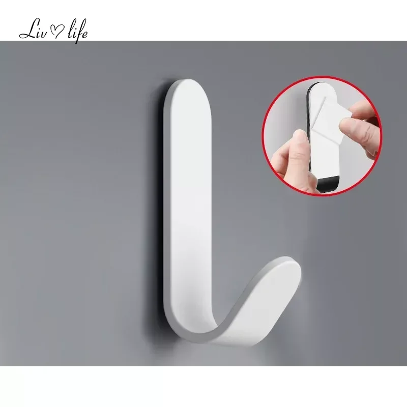 1PCS Strong Stainless Steel Self-Adhesive Hooks Waterproof Sticky Hooks Hanging Bathroom Towel Keys Kitchen Bathroom J-type Hook