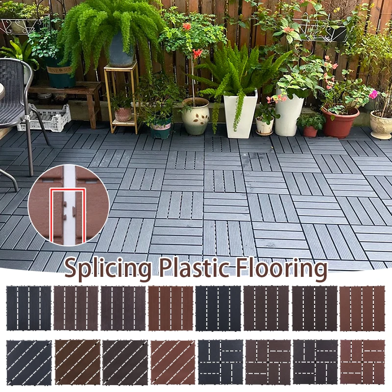 30x30cm Wooden Decking Tiles Hardwood Interlocking Patio Deck Tiles Composite Floor Covering for Garden Wood Flooring