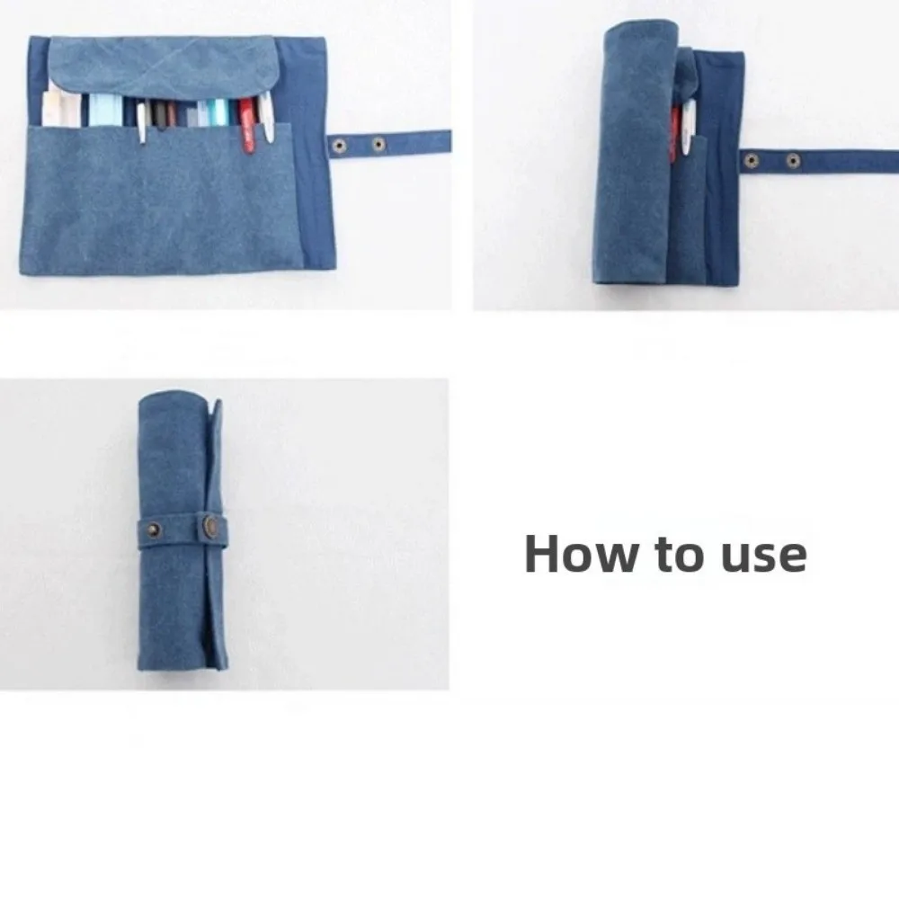 Fashion Large Capacity Pen Curtain Canvas Space-Saving Roll Up Pencil Case Pencil Bag ForTeacher, Student, Painter