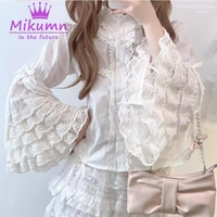 Mikumn Gothic Lolita Style Blouses Women Victorian Vintage Elegant Lace Ruffles Flare Sleeve Tops Girls Japanese Kawaii Shirts