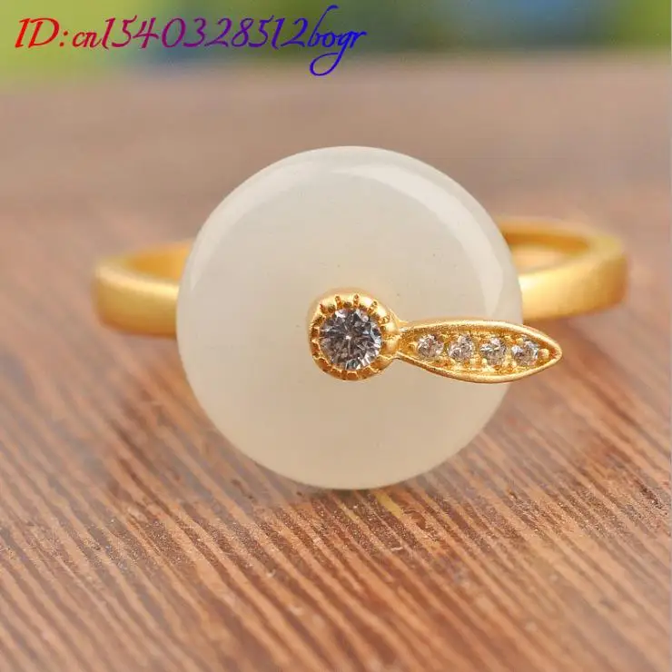 White Natural Jade Rings Gifts for Women 18K Gold Plated Designer Stone Carved Gemstone Real Jewelry Amulet Luxury