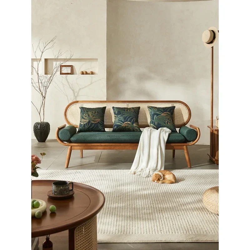 جميع أريكة الكرمة الحقيقية المصنوعة من الخشب الصلب لشخصين، شقة صغيرة بسيطة وحديثة لغرفة المعيشة، كرسي أريكة للترفيه #3