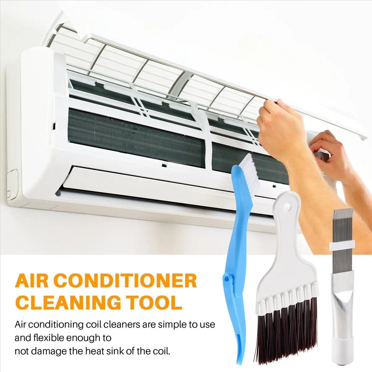 HITL 3Pcs Air Conditioner Manual Cleaning Tool Stainless Steel Fin Comb Radiator Air Conditioner Condenser Cleaning Brush