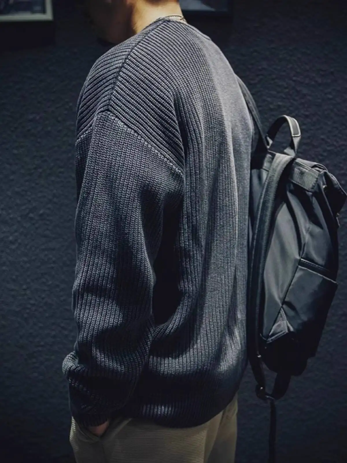 Man Sweater Retro Waffle Texture Knit Sweater For Men Crew Neck Long Sleeve Casual Versatile Workwear Inspired Basic Layer Top