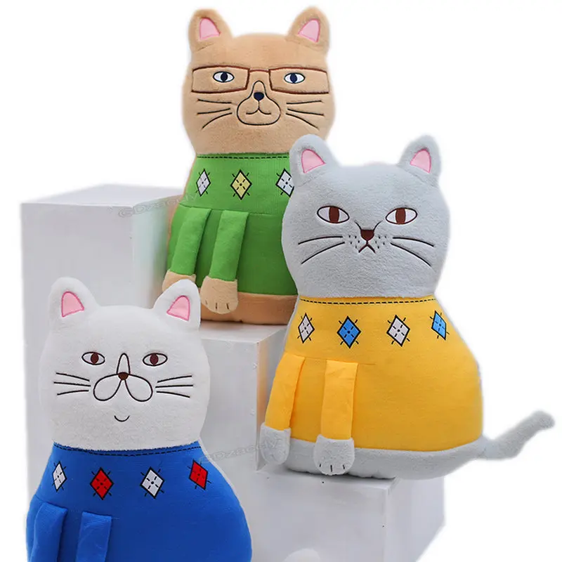 

1pc 40X60cm Japan Simple Drawing Cat Plush Pillow Stuffed Home Decor Cartoon Anime Wear Glass Sweater Cats Hug Cushion for Boy