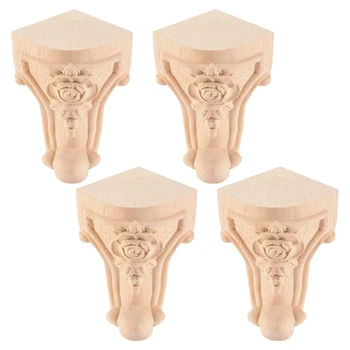 4pcs 10 x6cm europäischen Stil Massivholz geschnitzte Möbel Fuß beine TV-Schrank Sitzfüße