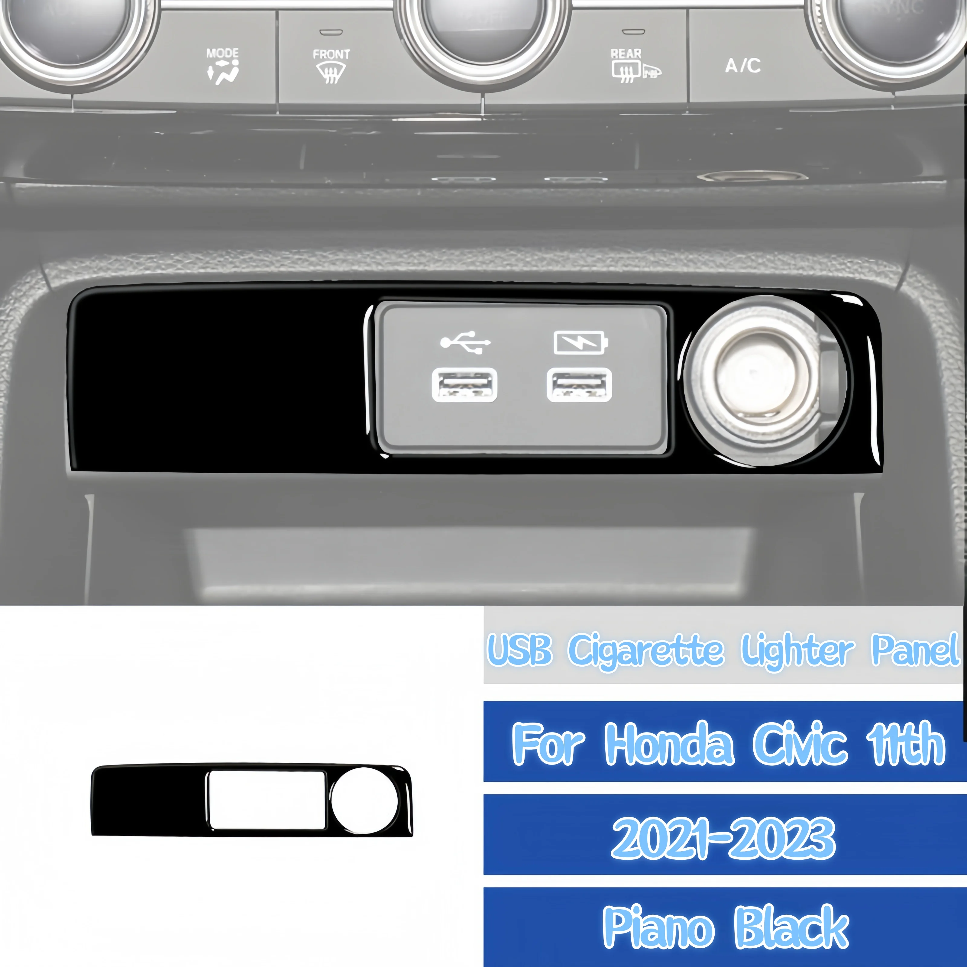 

For Honda Civic 11th Gen 21-23 Piano Black Interior Car USB Cigarette Lighter Panel Decoration Cover Trim Sticker Accessories