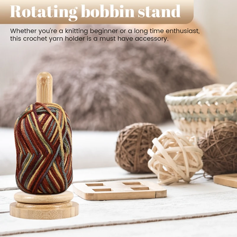 1 Pcs Wooden Yarn Holder Revolving Rack Vertical Yarn Storage Tissue Holder For Crochet Knitting