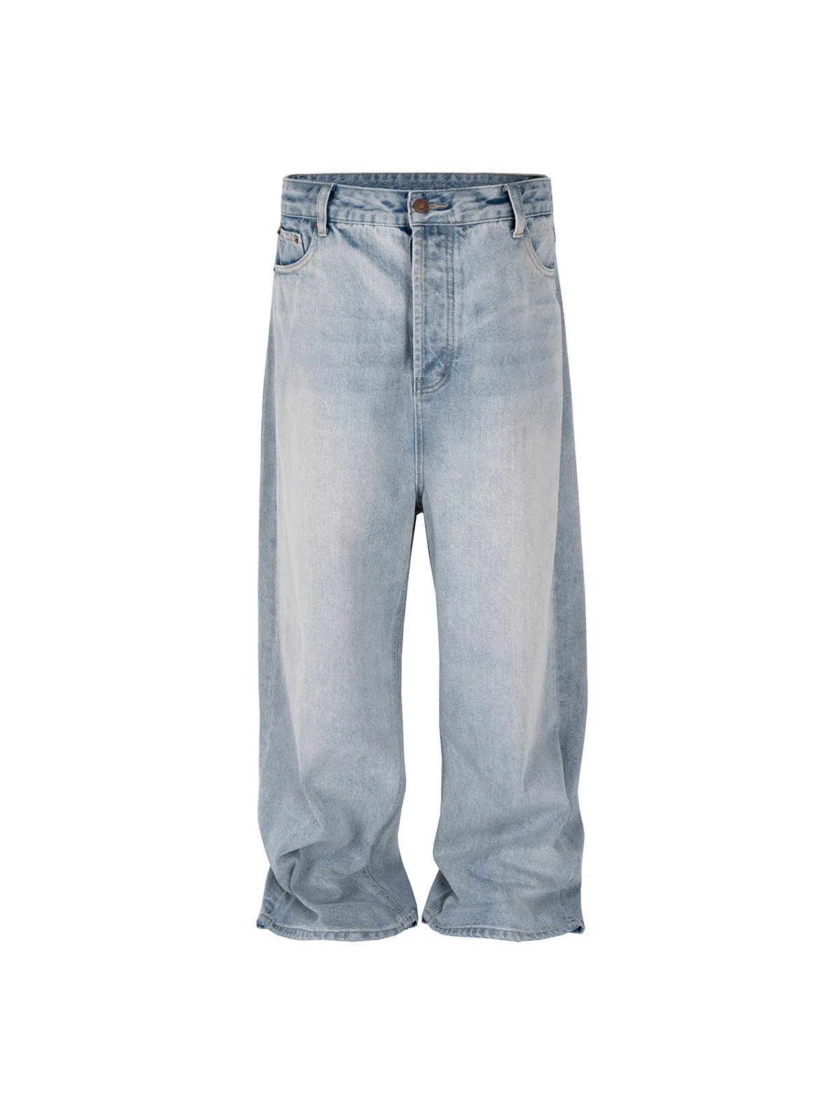 MIJKO Retro American Blue Washed Jeans Men's Casual Loose Straight Leg Wide Pants Long Trousers Hip Hop Style Loose Fit M-FJ013