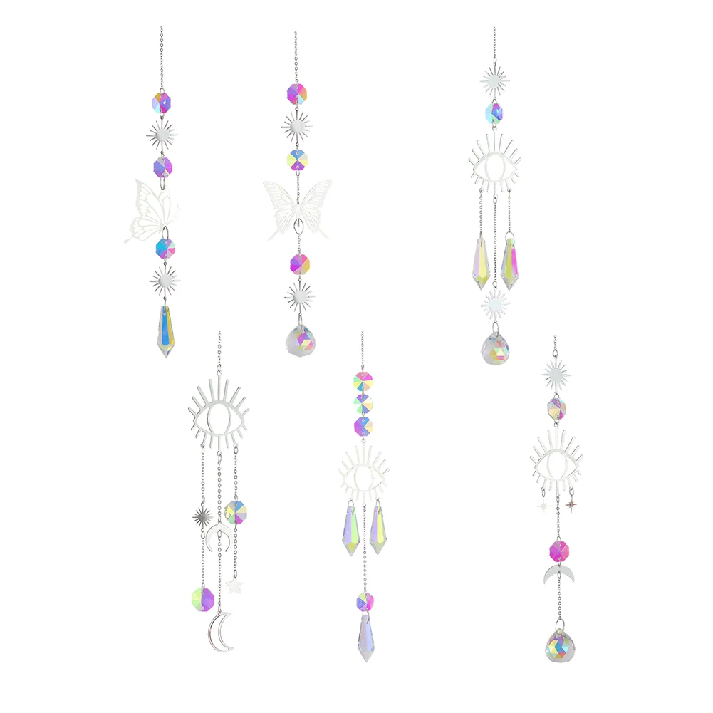 Crystal Butterfly Demon Eye Wind Chime Pendant Sun Catcher Colorful Beads Hanging Drop Outdoor Indoor Garden Supplies