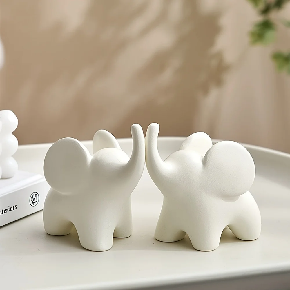 Chic White Ceramic Elephant Figurine - Perfect for Living Room, Bedroom, or Home Office Decor