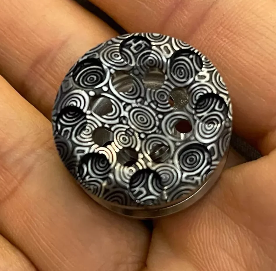 Used EDC Titanium Carving Hole damascus button 24.5*14mm spinner Fingertip gyroscope Decompression toys