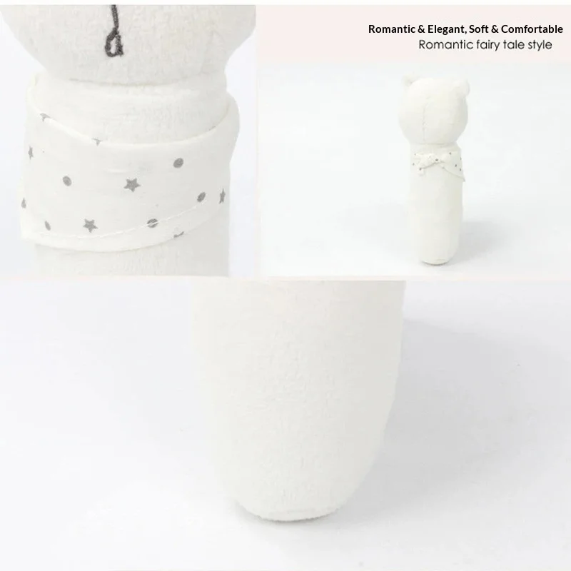 White Short Plush Bear Hand Rattle Sound Making Bell Soothing Stuffed Animal Toy For Sleep Comfort Home Decoration