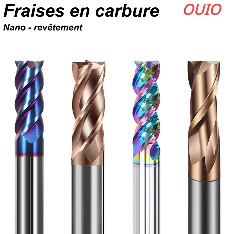 OUIO 1pc Hard Alloy Metal Milling Cutter 2/3/4 Flute Carbide End Mill for Cut Aluminum Bur Router Bit CNC Fraise Carbure  Tool