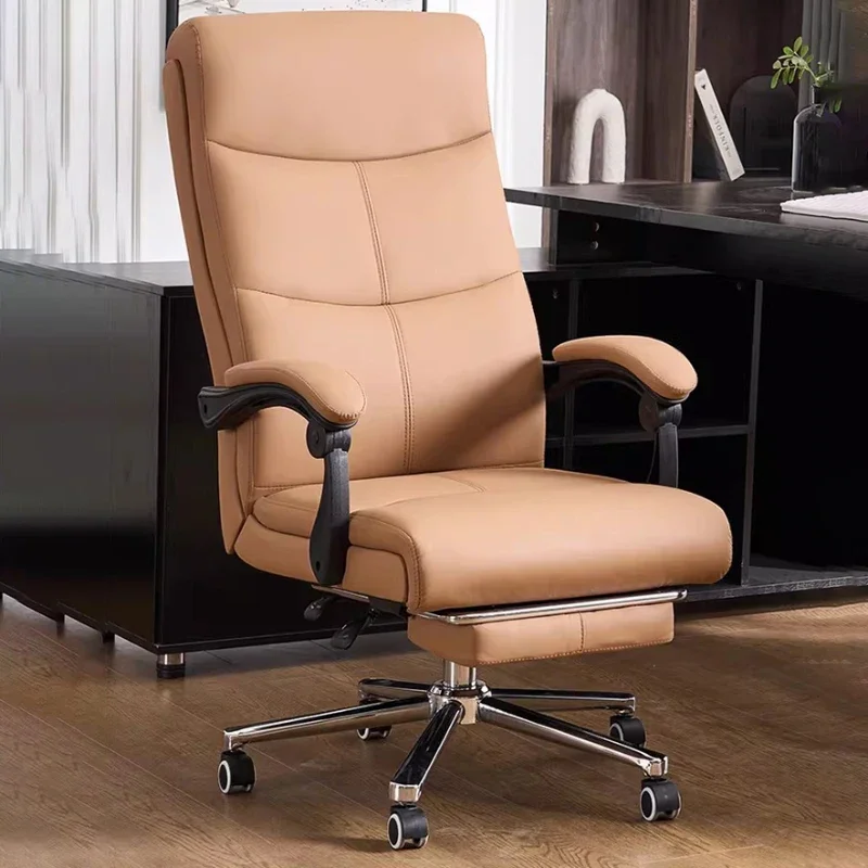 High Back Luxury Leather Office Chair Study Swivel Computer Armchair Office Chair Rolling Sillas De Escritorio Salon Furniture