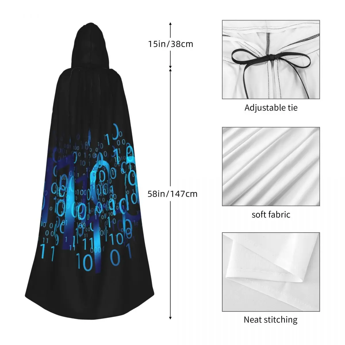 バイナリコード ロングフード付きマント 魔女 中世コスチューム コスプレケープ ハロウィンパーティー 大人用 ユニセックス