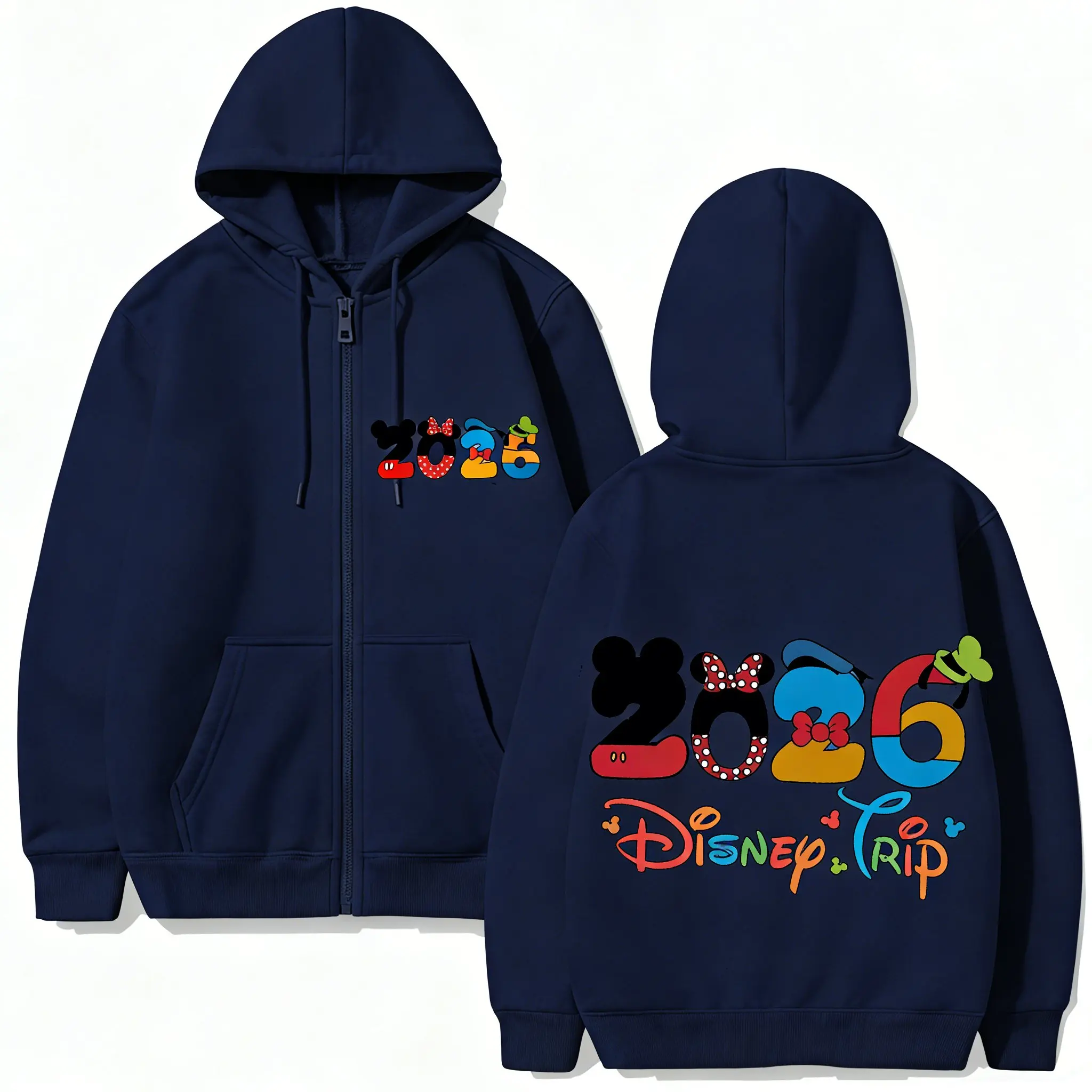

2026 Винтажная толстовка Disney на молнии из хлопка с принтом, повседневная уличная куртка для мужчин и женщин, модные топы на весну, унисекс