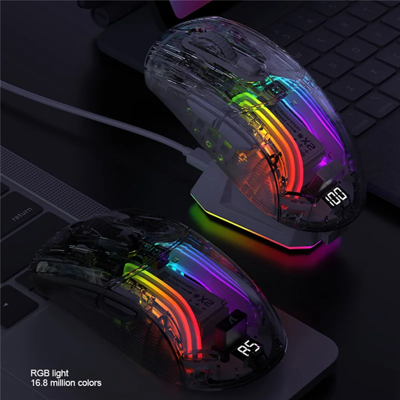 

X2PRO Magnetic Charging Bluetooth Mouse Tri-Mode RGB Lights Use For Computer Phone B