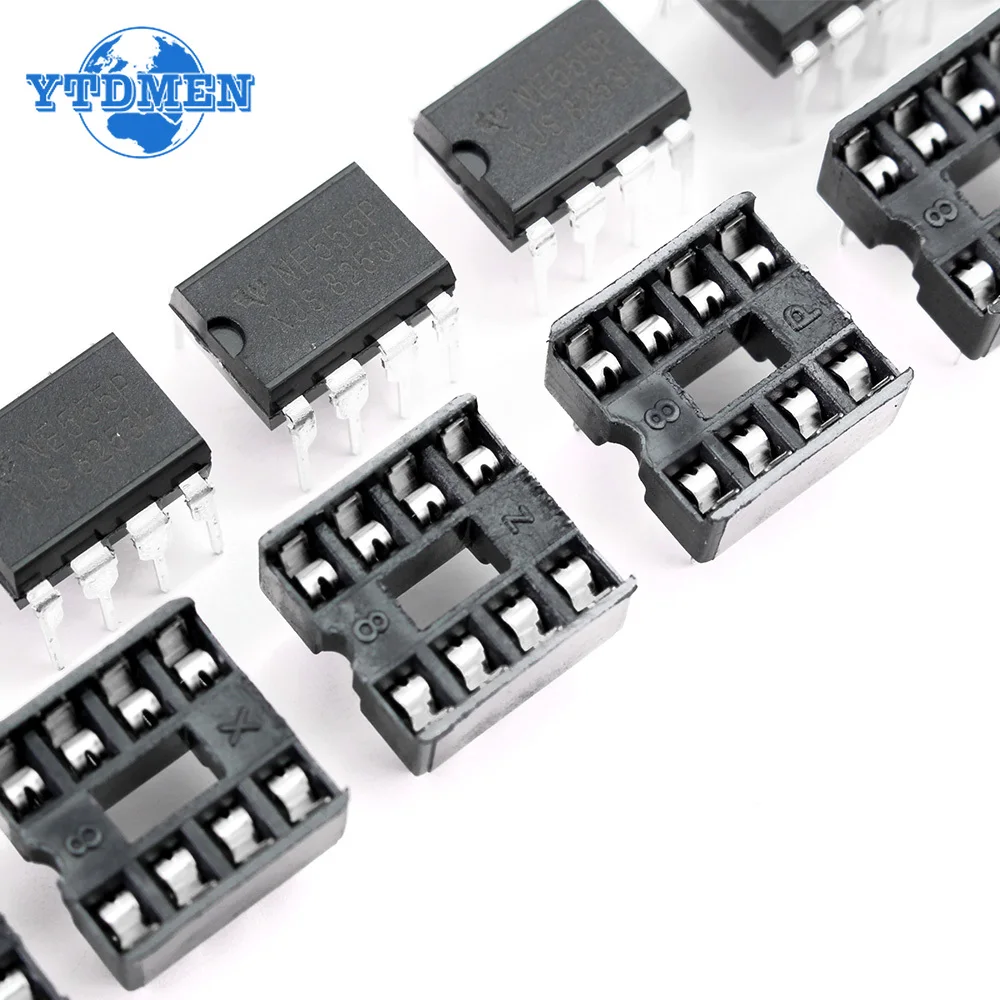 20PCS Timer Programming Oscillator Chip NE555 NE555P IC 555 & 8 Pin DIP Sockets Kit (10 Each)