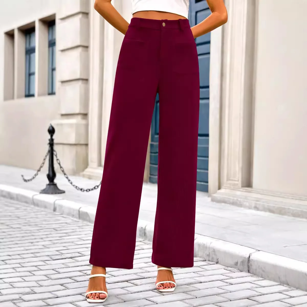 XIZOU Women's High Waist Casual Pants Retro Vintage Pocket Full Length All Season Multi-Occasion Trousers