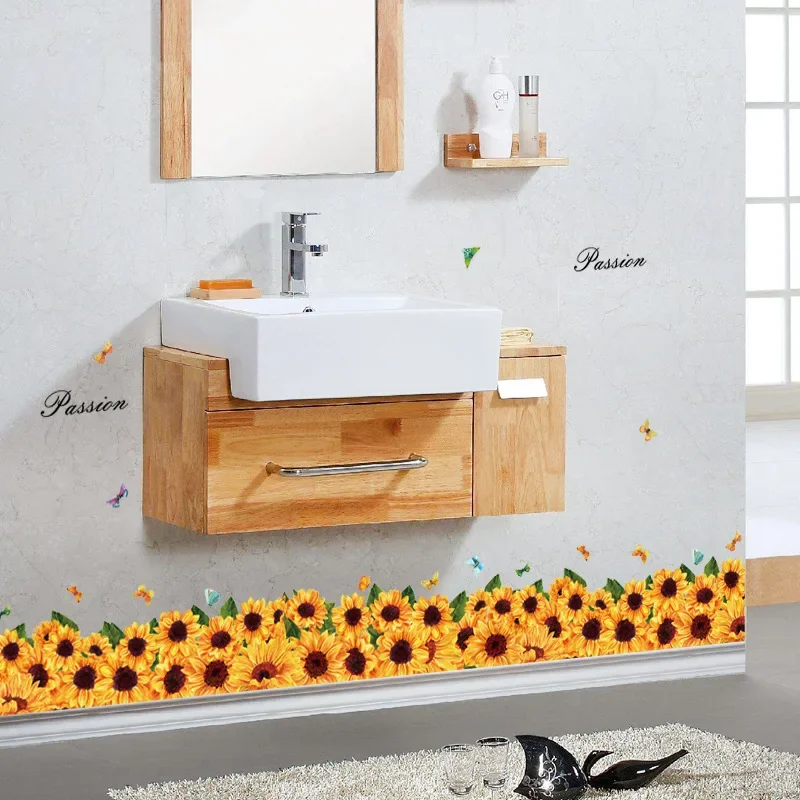 2024 Sunflower Kickline Wall Sticker for Bedroom Living Room Removable Decorative Nursery Home Decoration Stickers 50x70cm