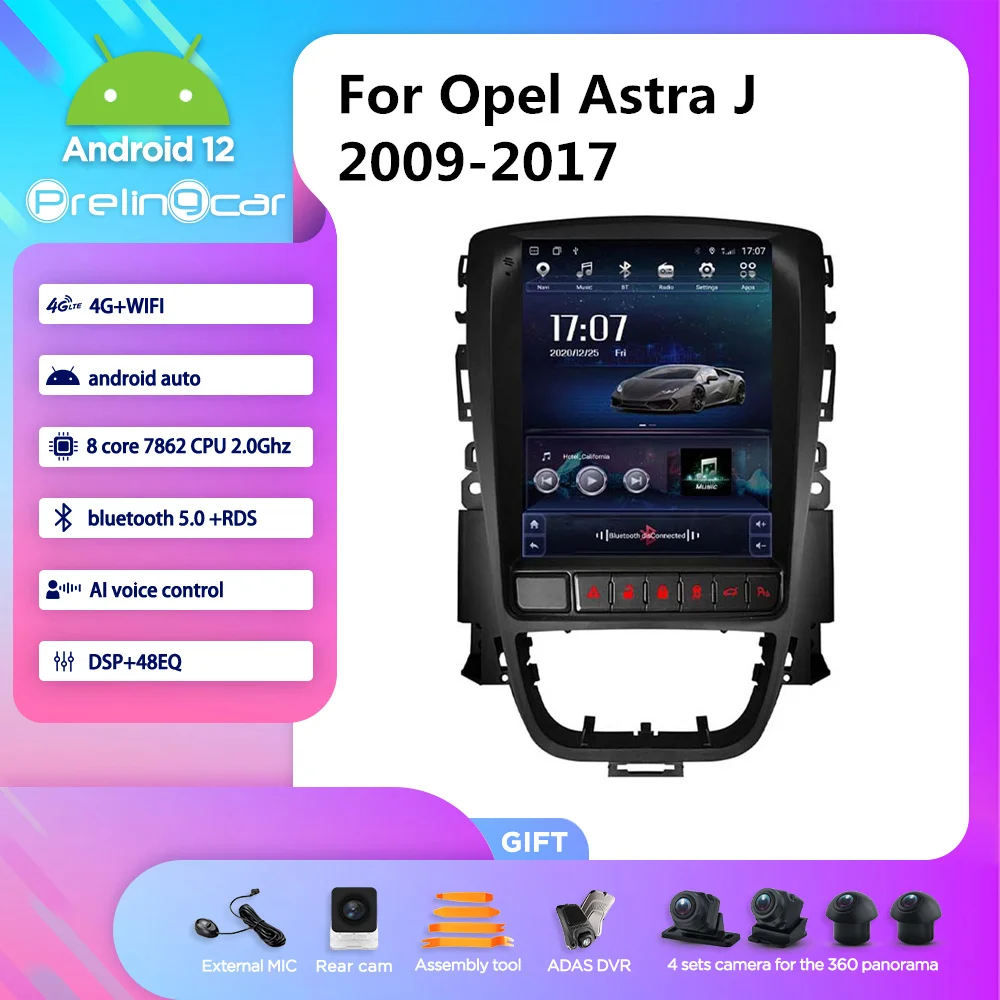 Android 12.0 Car Radio for Opel Astra J Vauxhall Buick Verano 2009-2015 Player Multimedia Video 2Din 4G WIFI Carplay Head Unit