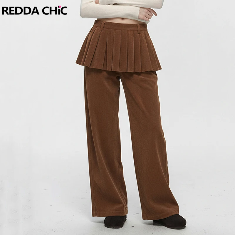 

Женские брюки-юбка REDDACHiC из вельвета, модные коричневые однотонные плиссированные брюки с имитацией двух частей, с низкой посадкой, широкие штанины, в корейском стиле.