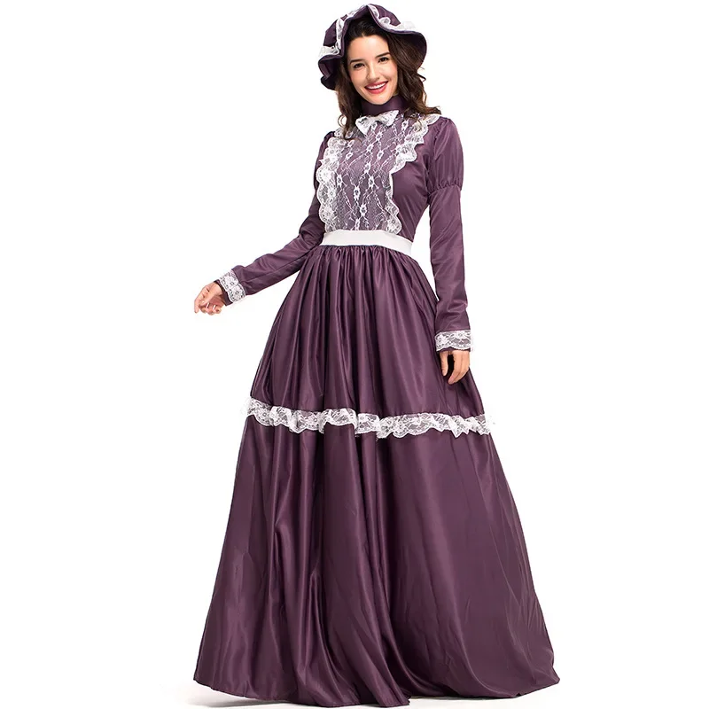 Mediaeval Costume da donna della prateria Costume da contadino Pioneer costumi Halloween Carnival Masquerade Party Dress