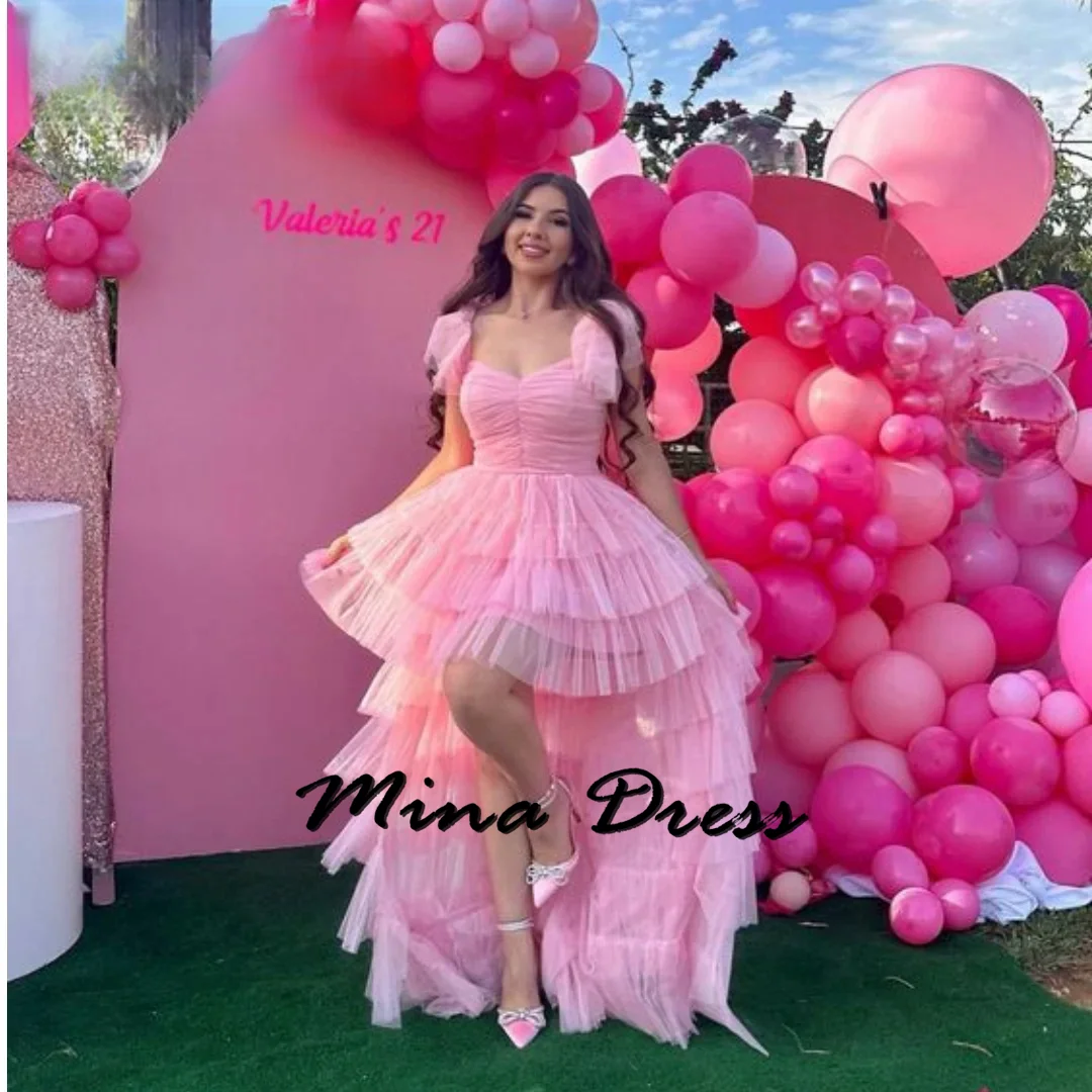 Mina-2024-Dear, the height of the ball dress, the thin gauze made for the evening dress, the pink evening dress with multiple la