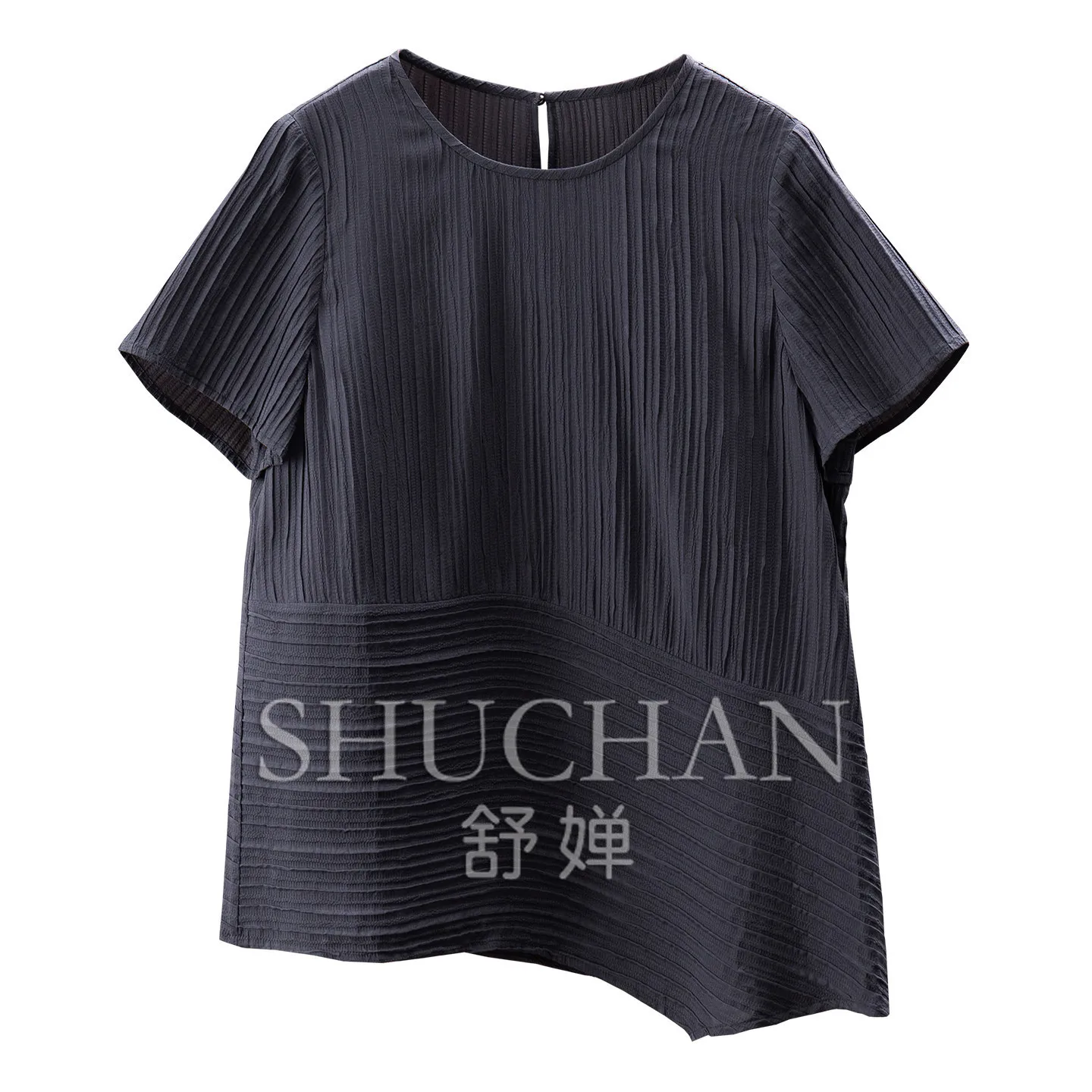 Light Luxury Silk Soft Crepe Irregular Hem Shirt Women's 45W1 Blusas Mujer De Moda 2026 Verano Elegantes