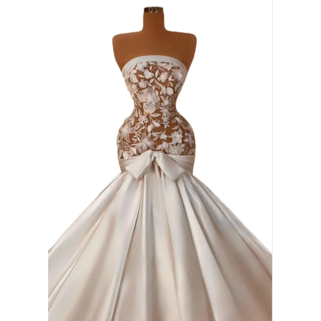 Elegant Wedding Dress Sleeveless Flower 3D Flowers Lace Bridal Gowns Appliques Satin Vestina De Novia Plus Size Customized