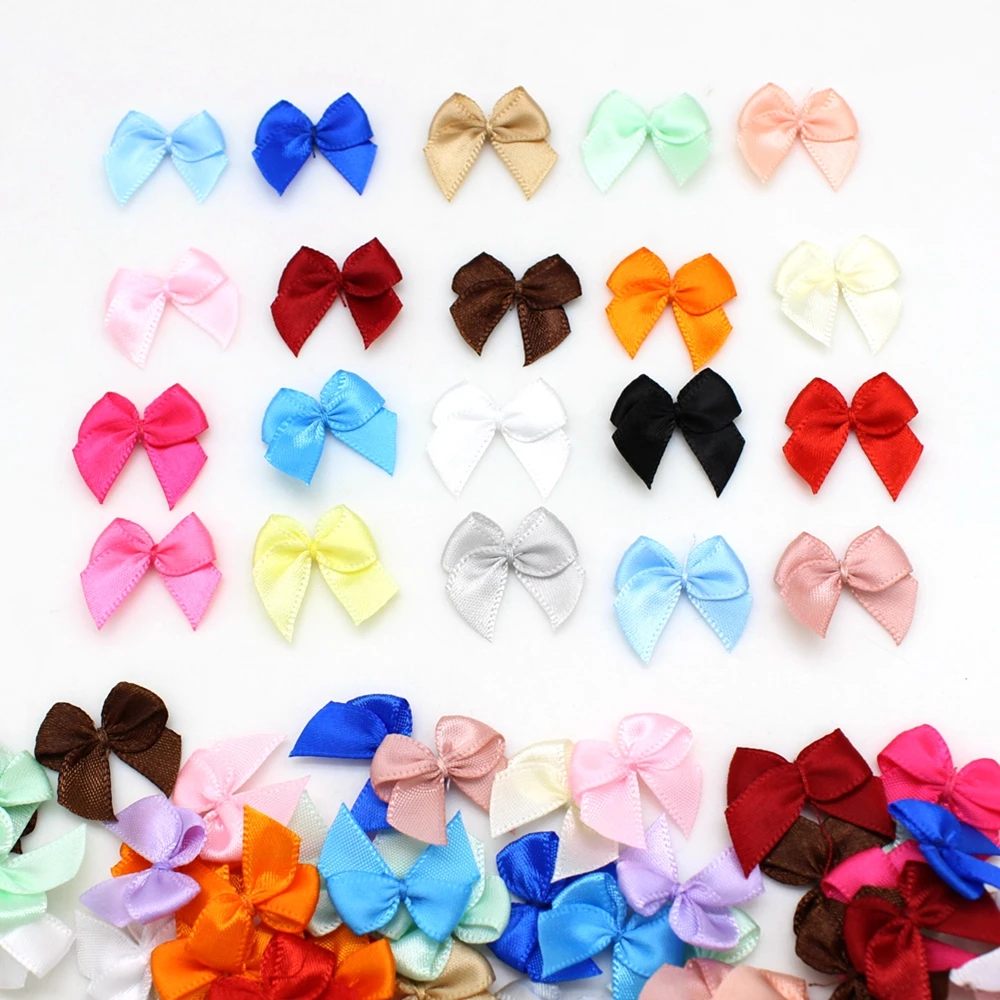 50 or 100pcs 2.5*2.5cm Colourful Ribbon Bows Small Size Polyester Satin Ribbon Bow Flower DIY Craft Decoration