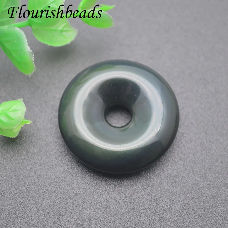 Natural Black Obsidian Gemstone Donut Shape Pendant for DIY Jewelry Making Necklace Classic Gift 5pcs/lot