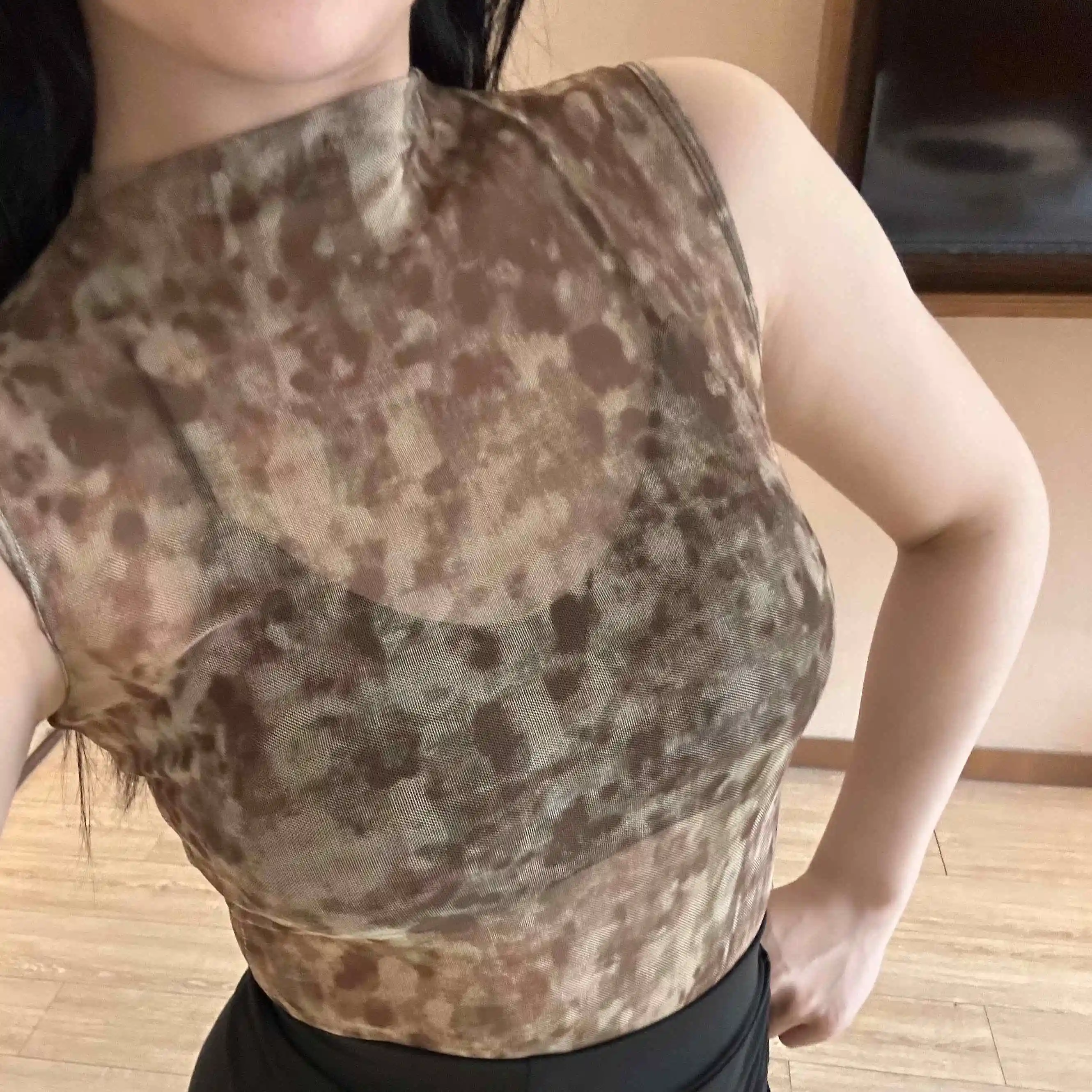 Sexy imprimé maille sans manches Latin haut de danse femmes Club Rumba Salsa danse vêtements adulte pratique Performance vêtements DNV23539