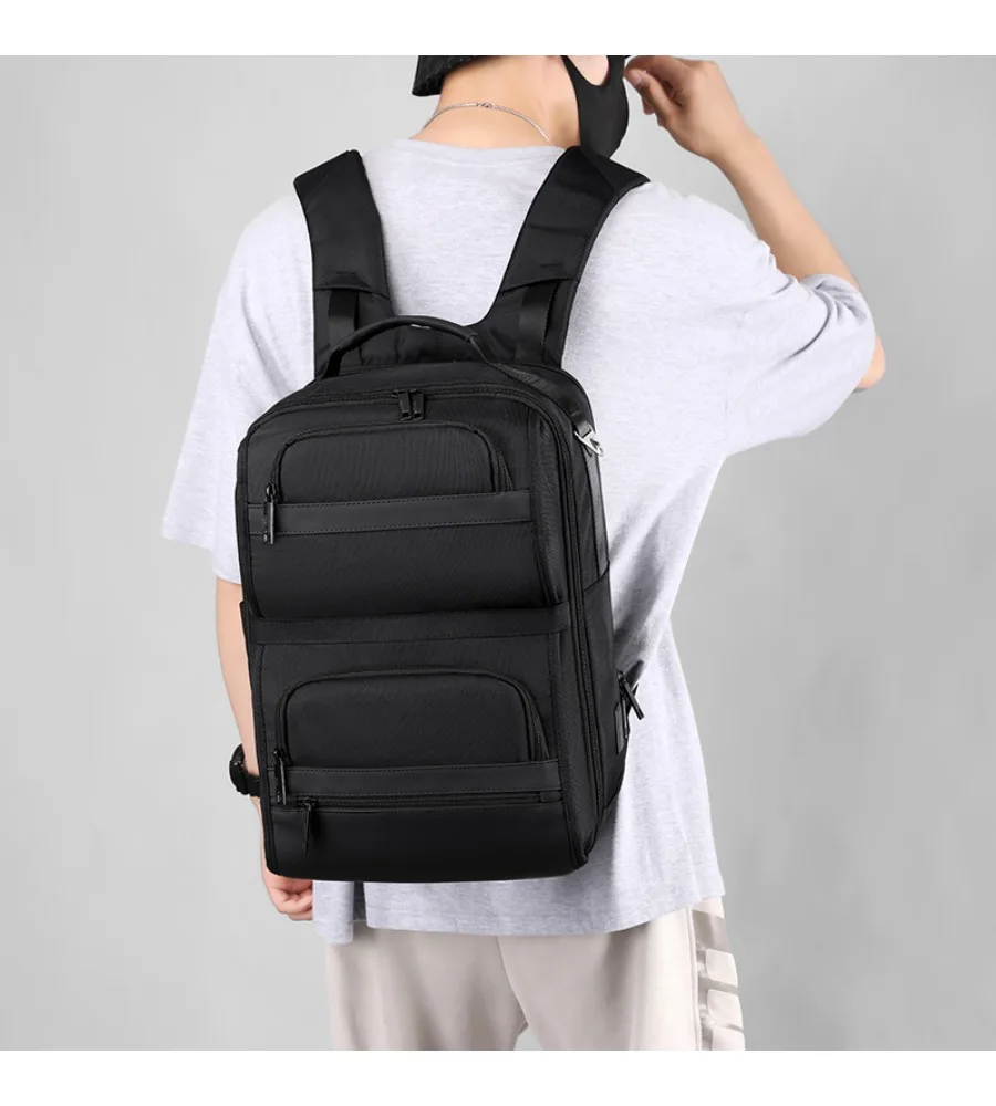 multi pocket black laptop backpack anti splash wear resistant schoolbag for office daily commuting