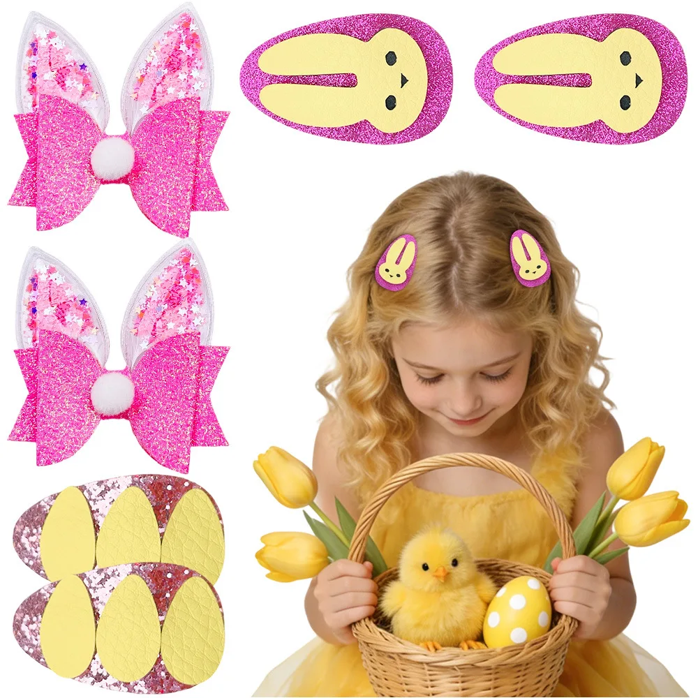 

30pc Baby Hairpins Glitter Sequin Quicksand Bunny Ear Bow Hair Clips Girls Easter Egg Barrettes Bulk Easter Day Hair Accessories