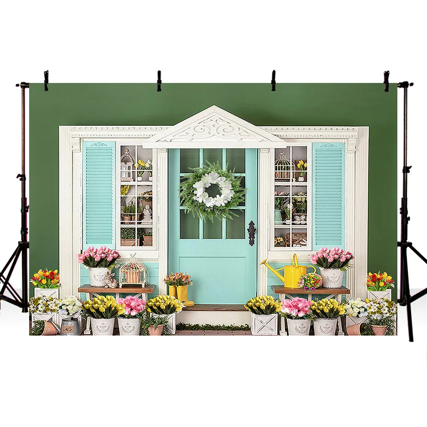 Mehofond 부활절 날 꽃집 창 문 사진 배경, 꽃 장식 소녀 생일 파티 사진 배경 Photocall