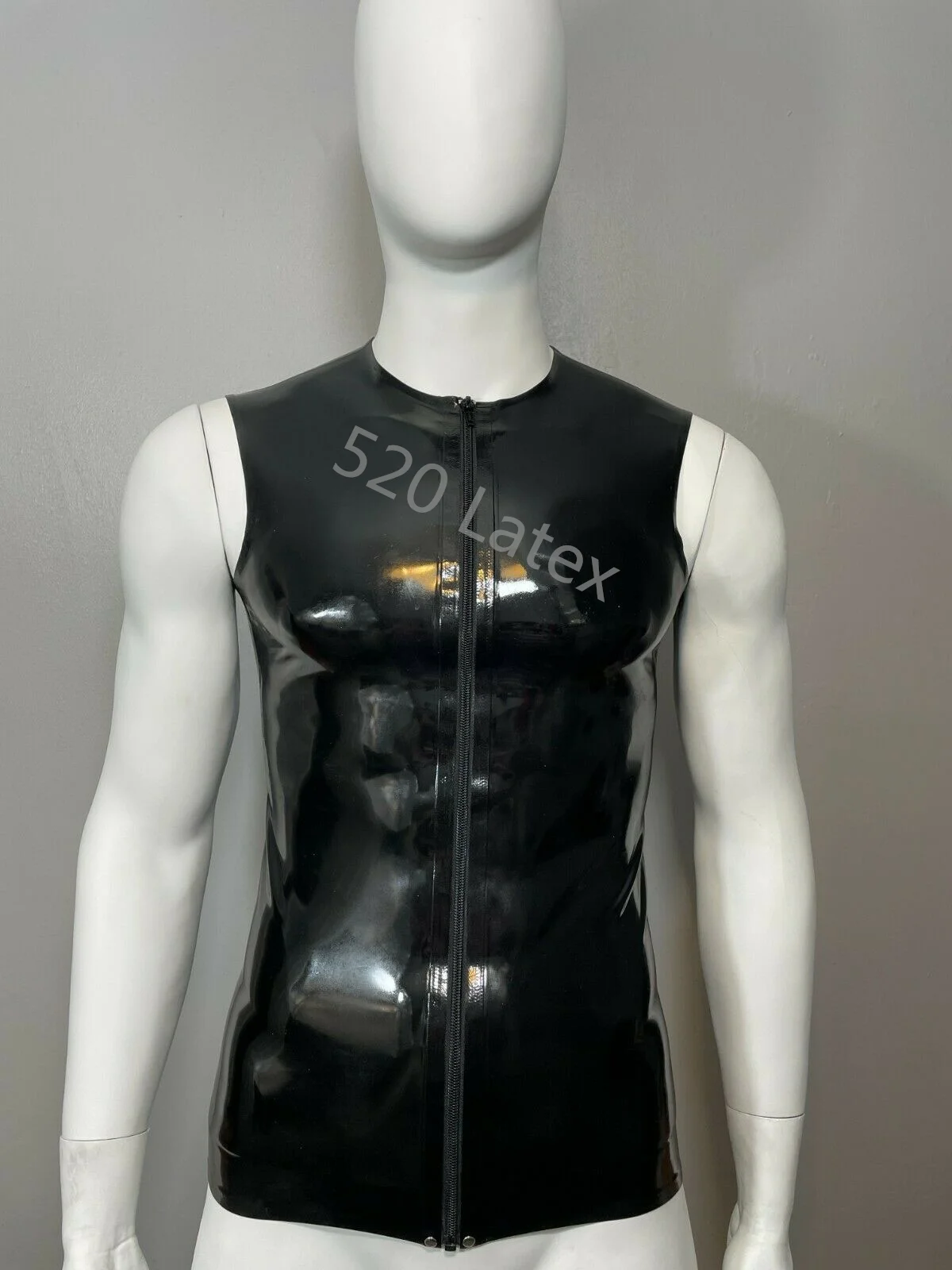 

Natural Latex Men Crew Neck Front Zip T-Shirt Soft Clothes Sexy Bodysuit Men Latex T-shirt