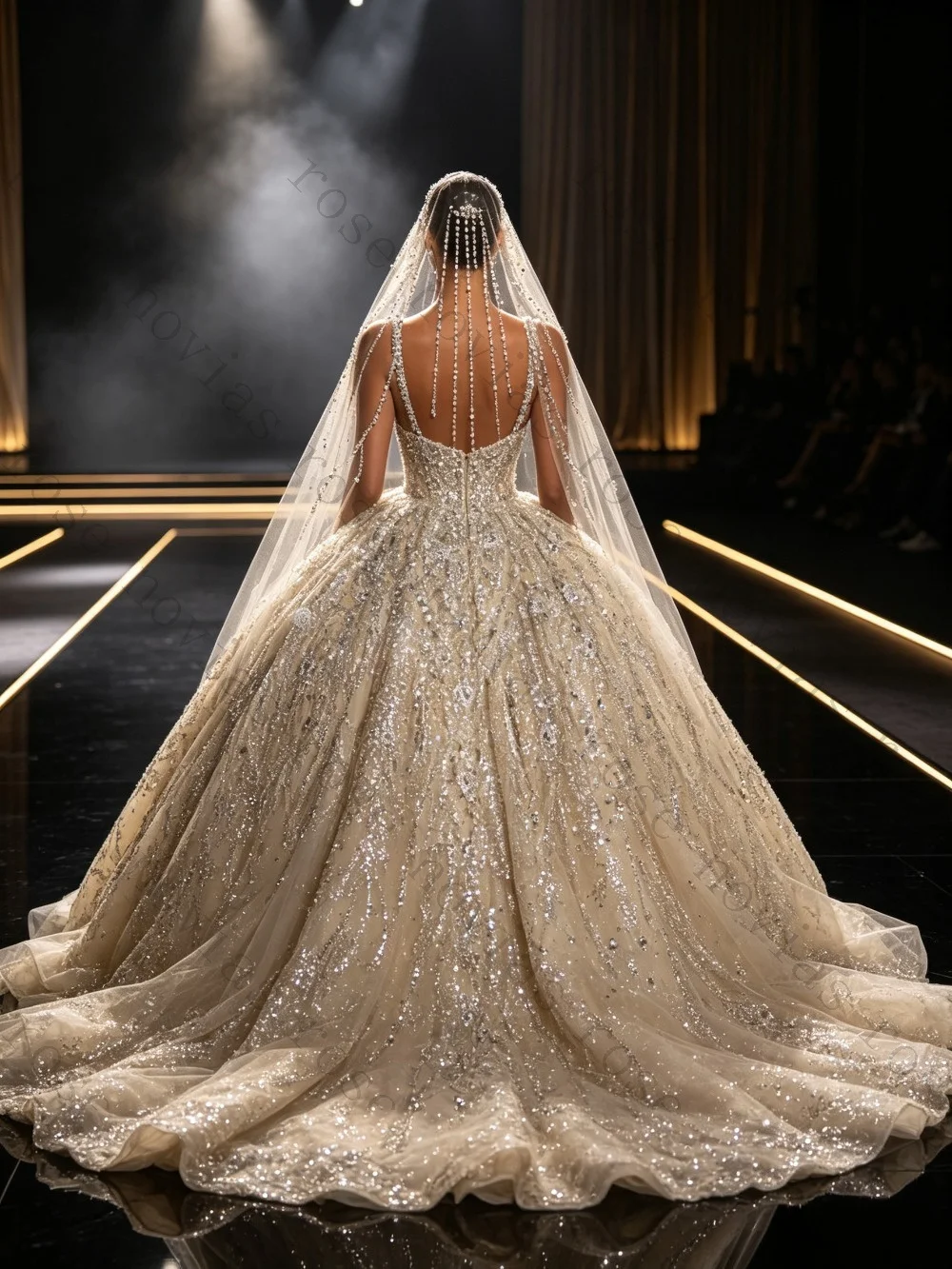 Customized Sparkly Rhinestone Beaded Ball Gown Deep V Spaghetti Straps Overskirt Cathedral Train Luxury Bridal Robe De Mariee