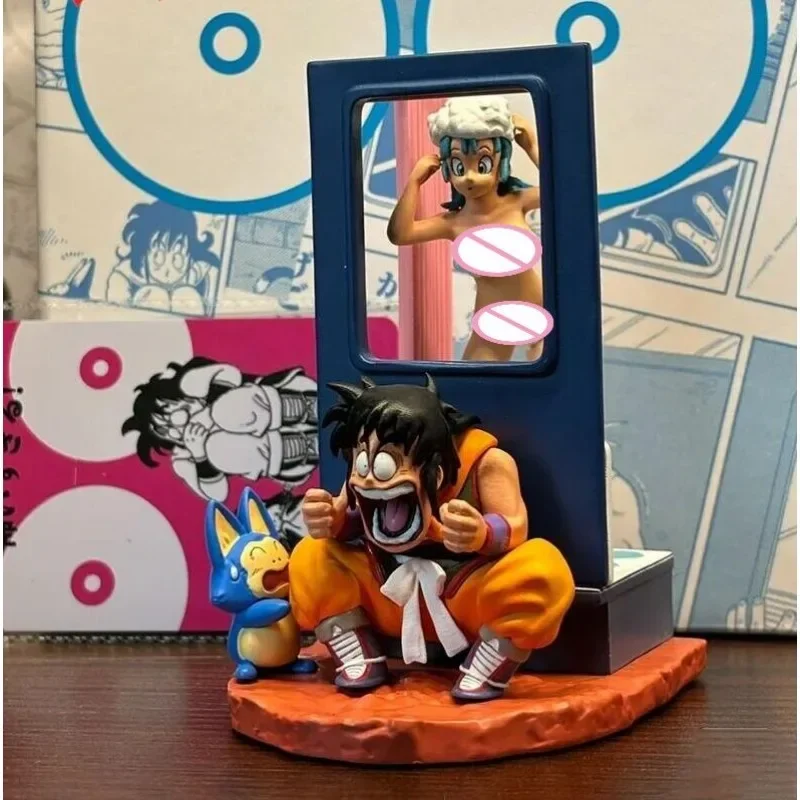 Dragon Ball Action Figures, Yamcha Peeks Bulma, Tomar Banho, Modelo Engraçado de PVC, Coleção Desktop, Ornamentos, Bonecas, Presentes Brinquedos, 9cm