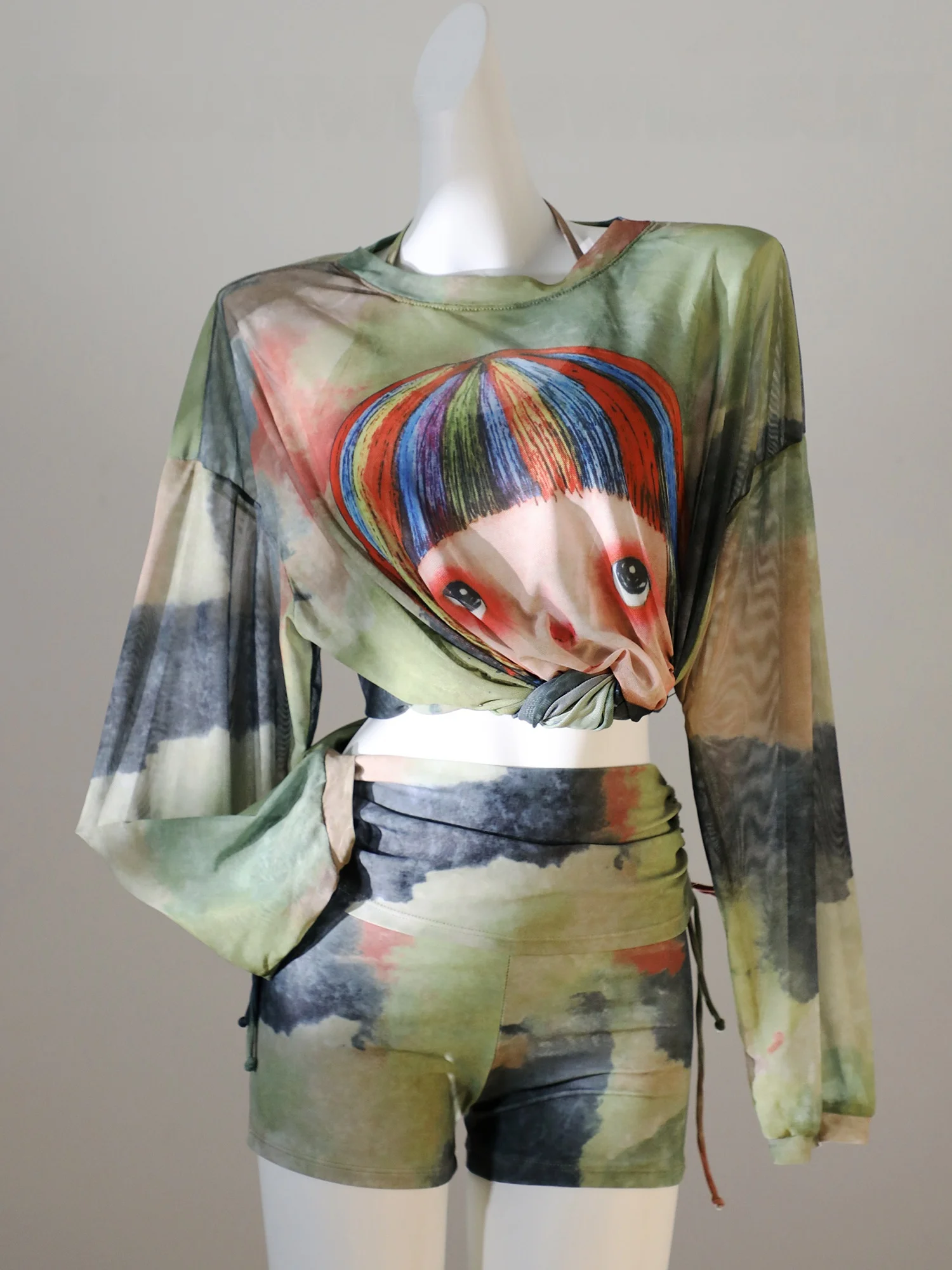 

Женский комплект для плавания: мультяшный принт, свободный крой, утягивающий эффект, термоподдержка, раздельный купальник с длинными рукавами, скрывающий недостатки фигуры