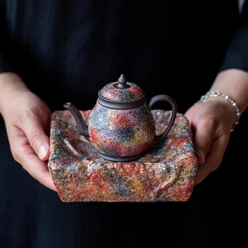 Teapot Ceramic Teapot Kung Fu Teapot Handmade Colorful Rock Mud Retro Single Pot Coarse Ceramic Home Teapot