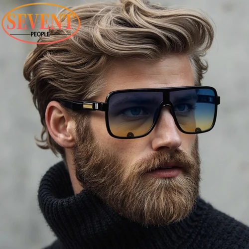 Imagen 1 del producto Gafas de sol cuadradas polarizadas de gran tamaño Steampunk para hombre, marca de lujo 2025, gafas de sol Vintage para conducir al aire libre, gafas de sol clásicas