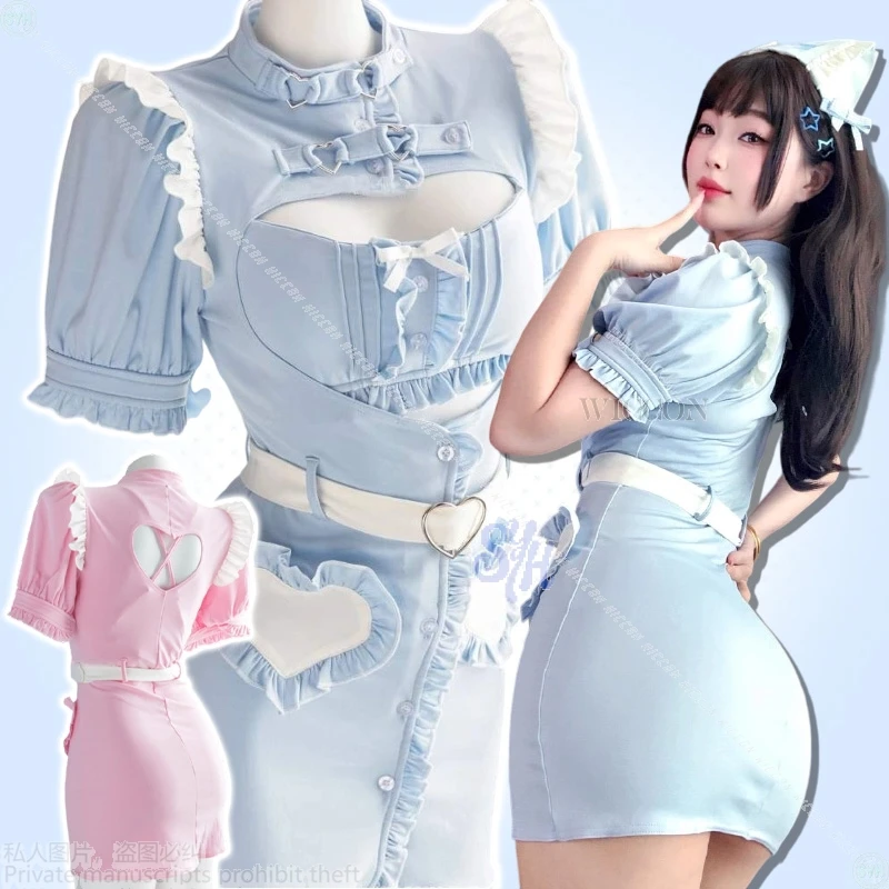 

Jirai Kei Girls Anime Kawaii Sexy Nurse Mini Dress Lovely Heart Lolita Jumpsuit Halloween Christmas Party Night Club Uniform